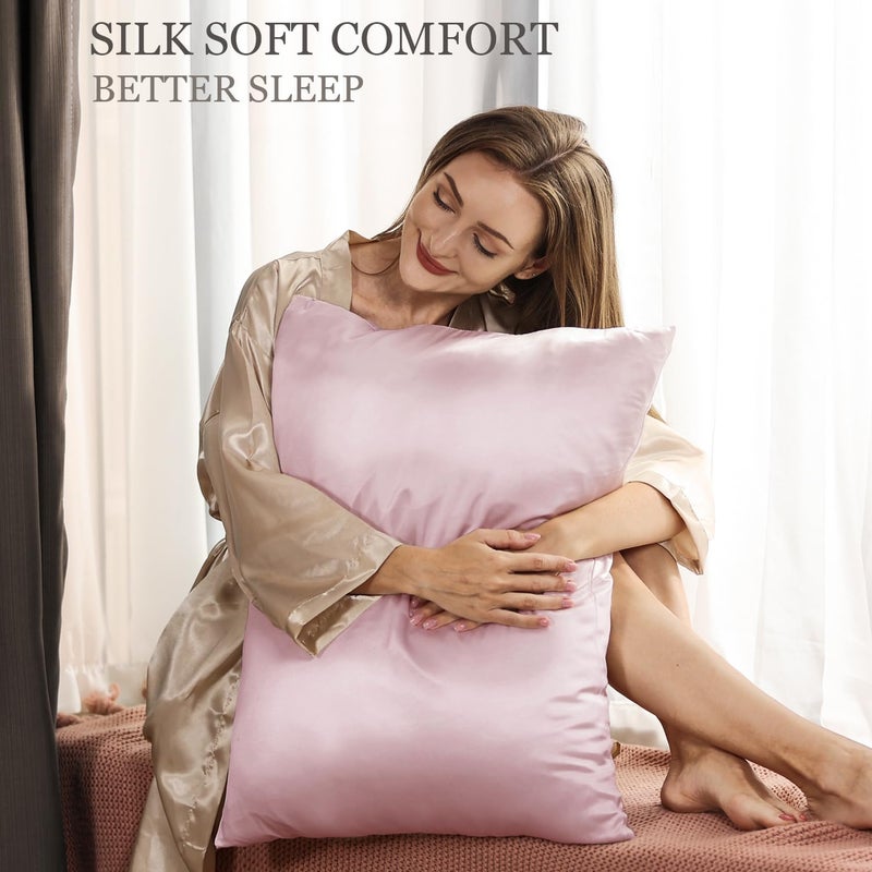 Adubor 100% Silk Pillowcase - Mulberry Silk Pillow Cases, 23 Momme 6A Grade Fibers, Silk Pillow Case for Hair and Skin Health, with Hidden Zipper (Queen 20''x30'', Pink, 1PC) - Image 2